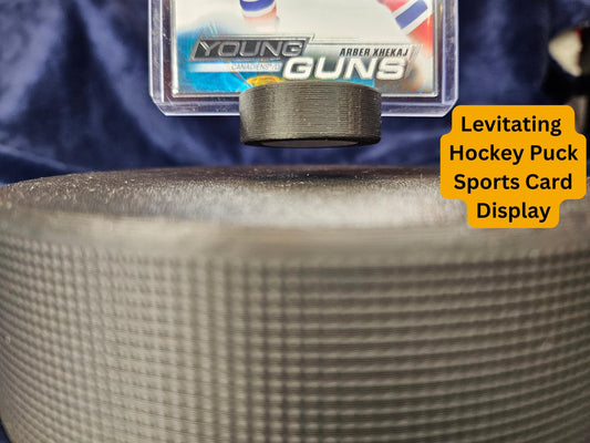 Levitating magnetic sports card display, Hockey Puck Magnetic Card Display, Magnetic Gadgets, Cool Sports Card Stand