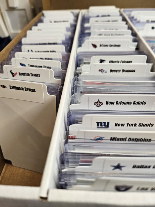 Sports Card Team Dividers Customized with Football, Baseball, Basketball, Or Hockey free Name Logos Labels -Tall