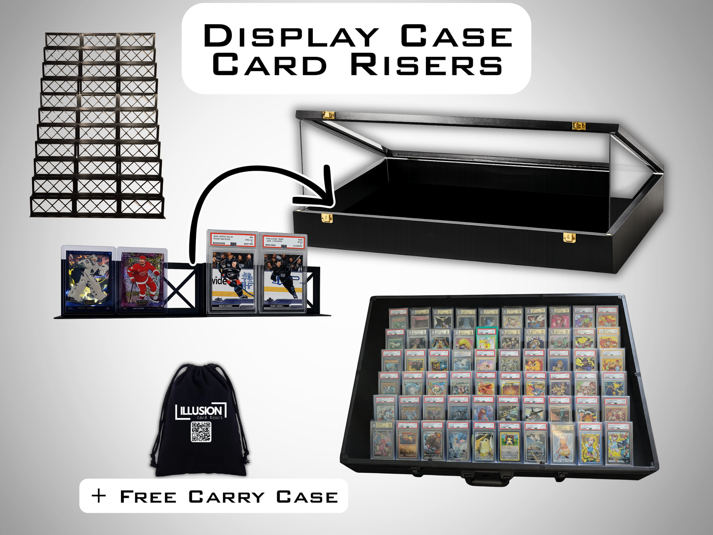 Illusion Card Risers, Display Case Card Riser Stands for your card case, Sold in sets