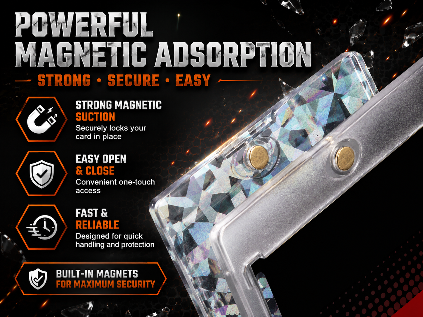 Shattered Color Magnetic One-Touch Card Holder – 35pt Trading Card Case | UV Protection | Premium Display Case | 7 Vibrant Colors