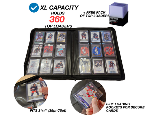 9 Pocket Trading Card Binder for Toploaders – Holds 360 Cards – PU Leather Zipper Binder – Side Loading – Pokémon, MTG, Sports Cards