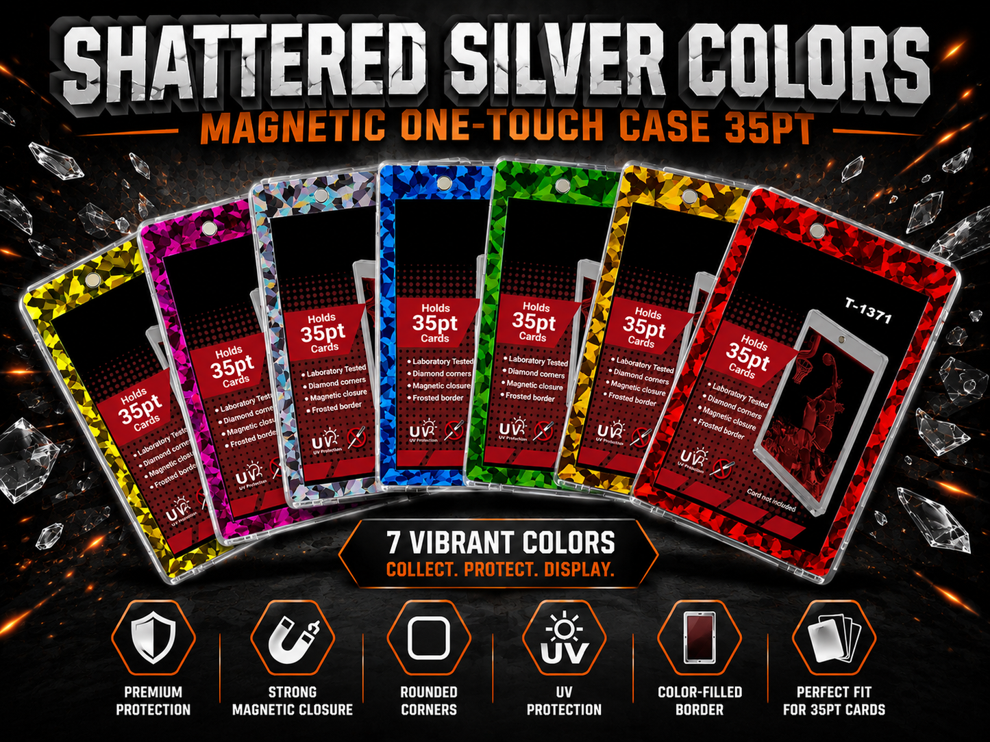 Shattered Color Magnetic One-Touch Card Holder – 35pt Trading Card Case | UV Protection | Premium Display Case | 7 Vibrant Colors